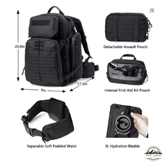 72 Hours Survival Akmax 1000D Tactical Backpack MOLLE 3L Hydration Military Rucksack for Camping/Hiking/Survival Black